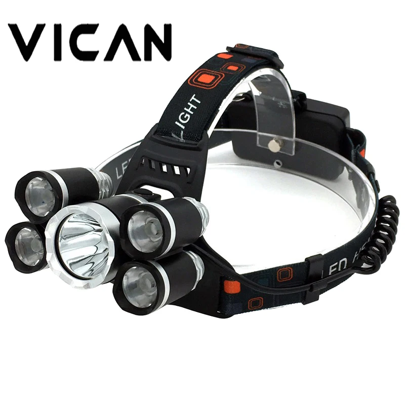 

High power Headlight headlamp 5 Chip XM-L T6 /Q5 LED Head Lamp Flashlight Torch Lanterna head light with batteries AC charger