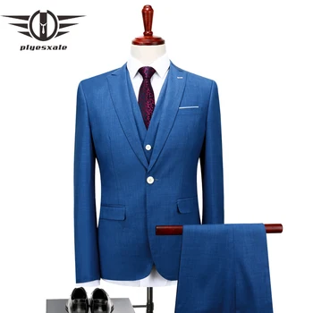 

Plyesxale Groom Wedding Suit Men Slim Fit Autumn Light Blue Formal Suit For Men Luxury Brand Male Suits Jacket+Pants+Vest Q125