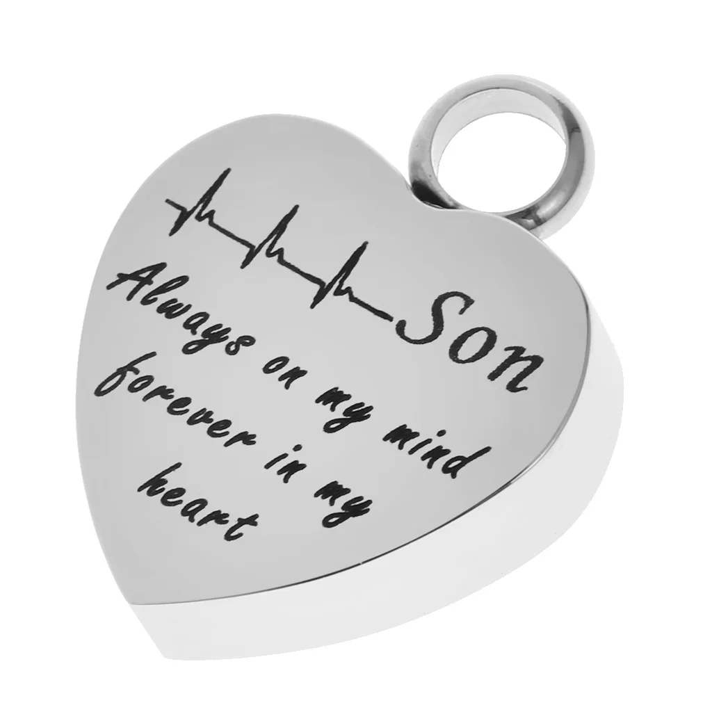 Stainless Steel Lifeline Heartbeat ECG Cremation Urn Pendant Always on My Mind Forever in My Heart Family Memorial Keepsake
