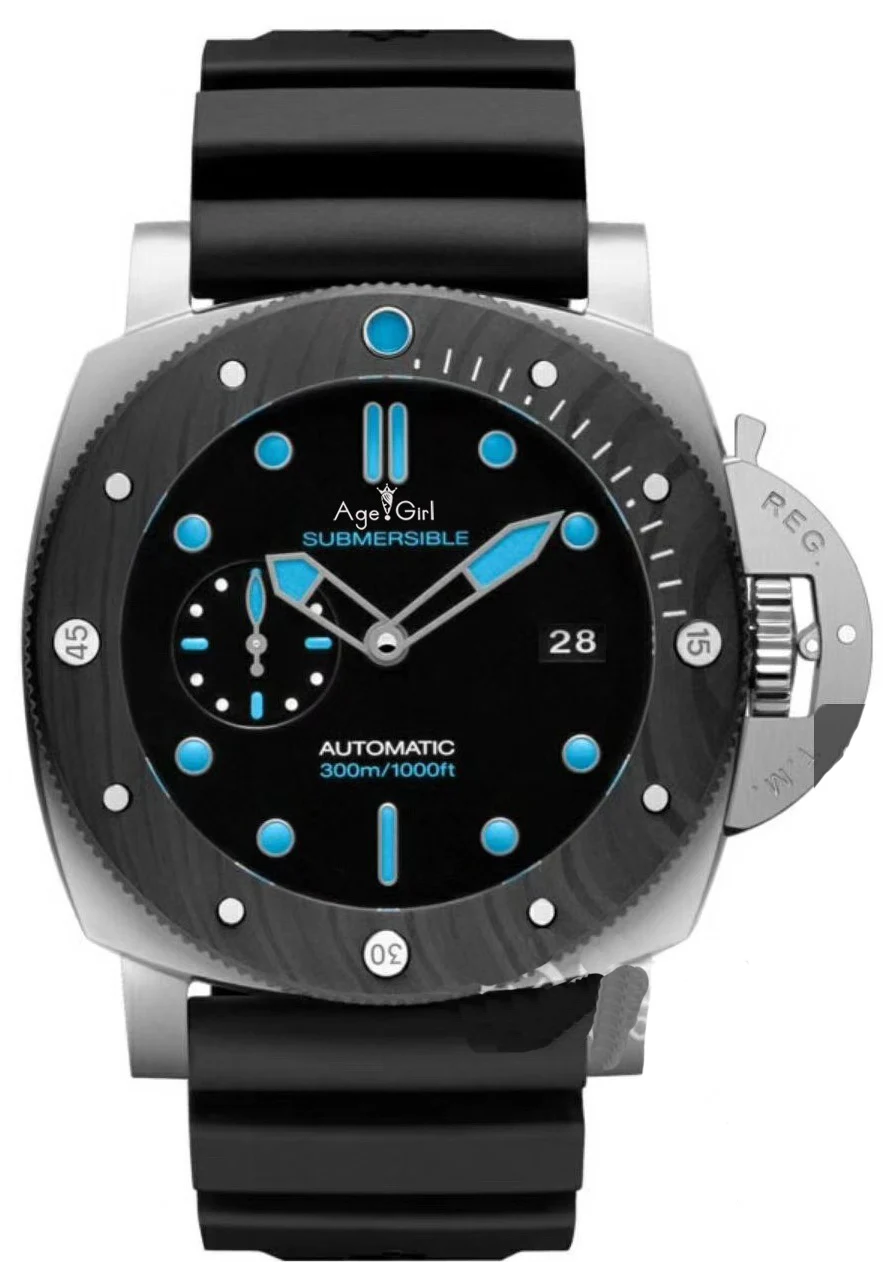 

Luxury Brand New Men Automatic Mechanical Sapphire Stainless Steel Watches Silver Black Luminous Carbotech Sports Watches 47mm