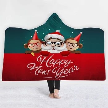 

2019 New Fashion Wearable Blanket Hooded Throw Printed Soft Warm Fabric Sofa Couch Bed Cover Carpet 150*200cm Christmas Gift