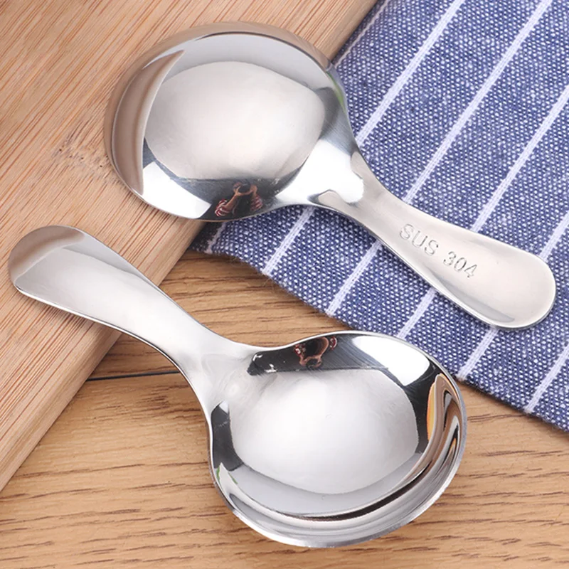 2pcs Stainless Steel Kitchen Spice Condiment Spoons Short Handle Sugar Sault Tea Coffee Scoop Cute Kids Spoon Ice Cream Spoon (1)