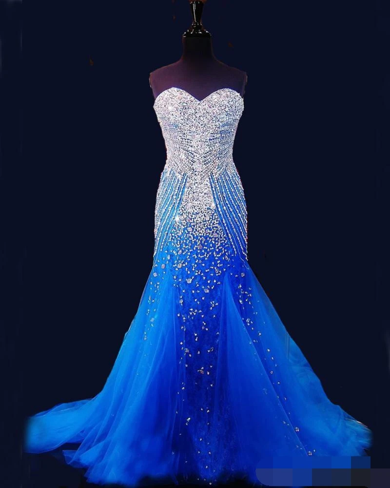 Королевское синее платье русалки для выпускного вечера, платье для особых случаев с бисером, вечернее платье в пол для женщин