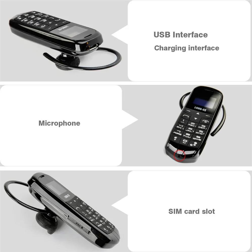 Длинный CZ J8 bluetooth Dialer Мини Мобильный телефон 0,66 дюймов с поддержкой Hands Free fm-радио, микро sim-карта, сеть GSM