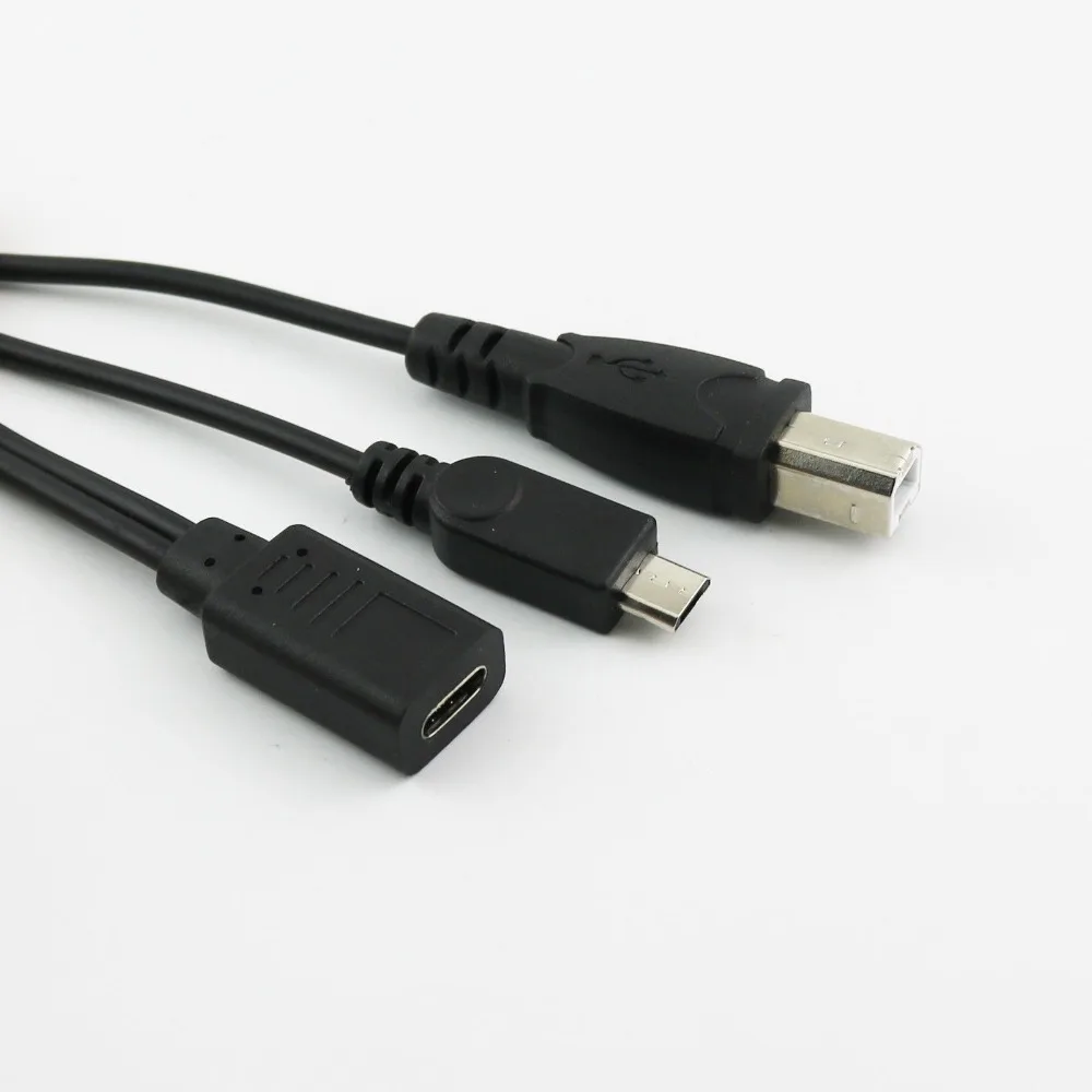 20x USB 3,1 type C для Micro Male и USB 2,0 B штекер для зарядки данных Y разветвитель, соединительный кабель 30 см/1 фут