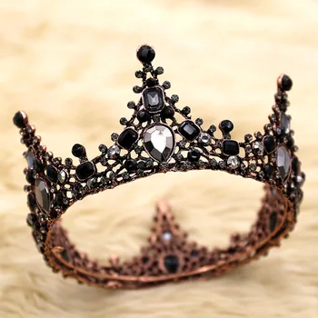 

Baroque Vintage Black Crystal Rhinestone Full Birthday Crown for Women Bridal Headpiece Wedding Hair Jewellery Cake Toppers