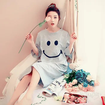 

Summer Women Nightgowns Sleeveless Short-sleeve Dress Cute Girls Sleepwear Smile Face Printed Sleepwear