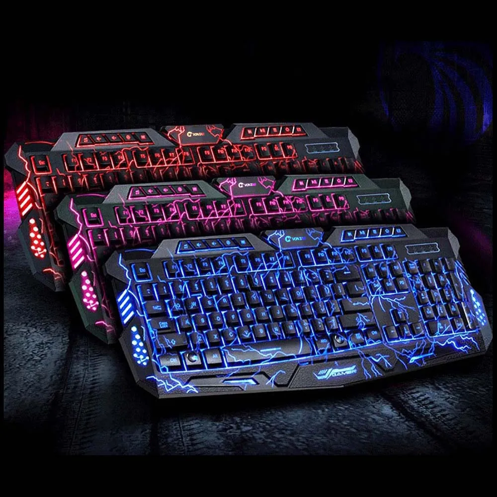 VONTAR M200 русская английская игровая клавиатура 3 цвета Подсветка USB Проводная с