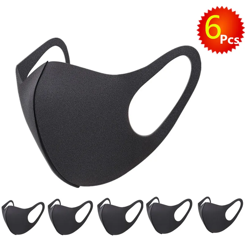 

6Pcs/pca Black Sponge Mouth Mask Unisex Respiratory Dust Face Mouth Cover Anti Haze Washable Reusable Breathable Kpop Masks PJ