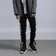 Американская Высокая уличная мода мужские винтажные уличные боковые ремни брюки хип хоп Свободные Штаны для пробежек в повседневном стиле с перекрестными завязками
