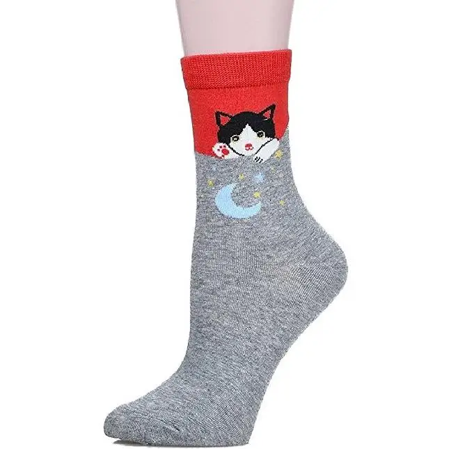 5 пар/лот разноцветный милый кот Harajuku дизайн с изображением животных; Для женщин Повседневная Удобная хлопковая куртка из хлопка с круглым вырезом, носки с рождественским рисунком, прямая, для девушек и женщин, носки в подарок