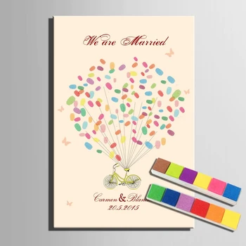 

Fingerprint Balloon Signature Canvas Painting Bicycle Wedding Gift Wedding Decoration DIY Guest Book