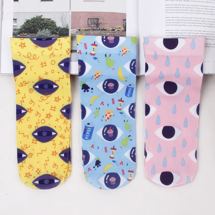 

Adult Size Silk Socks Eyes Rain Drops Water Grape Pizza Eyelid Shadow Rainy Squint Cake Spell Cupcake Cream Bubble Doze Pear SOX