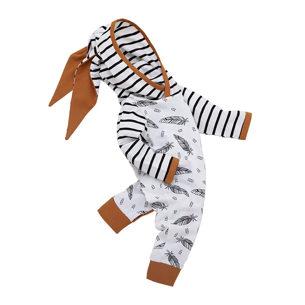 

Baby Girls Boys Clothes Romper Infant Newborn Toddler Romper Jumpsuit Long sleeve ear Hooded Striped Outfits Set Wholesale