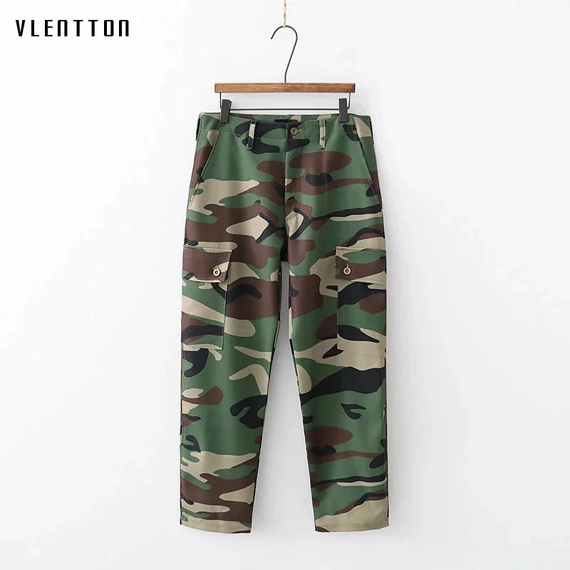 

2019 Spring Autumn Camouflage Print Pants Women Army High Waist Pockets Loose Streetwear Trousers Camo Jogger Sweat Pants Female