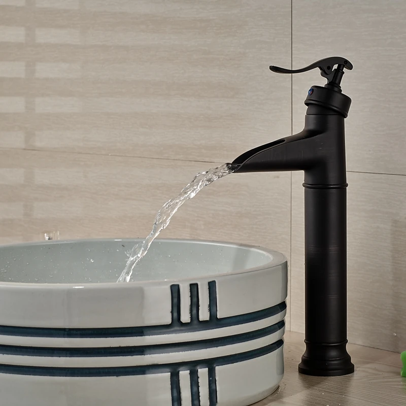 

Wholesale And Retail Promotion Luxury Oil Rubbed Bronze Waterfall Spout Bathroom Faucet Single Handle Hole Sink Mixer Tap