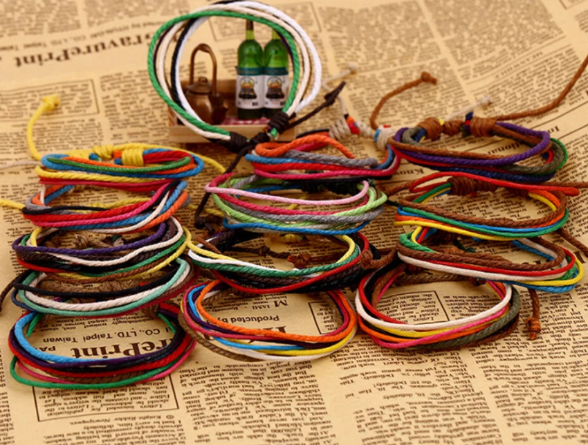 Кожаный многослойный Серфер унисекс для женщин/мужчин счастливый ручной тканый Браслет-манжета модные плетеные веревочные племенные браслеты