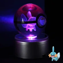 Mudkip 3D хрустальный шар Pokemon Go лампы настольные украшения Стекло мяч ночной Светильник с светодиодный Красочные Повернуть база