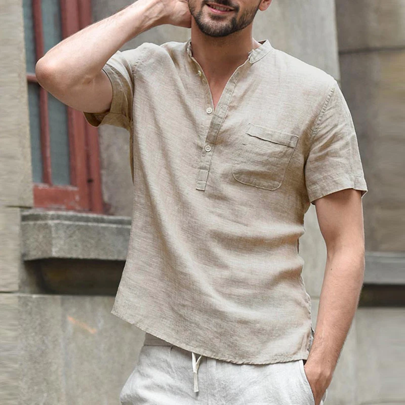 INCERUN Beach Hawaiian Casual Men Shirts Short Sleeve Henley Collar V Neck Basic Button Loose Fit 3XL Camisa Masculina Summer INCERUN Beach Hawaiian Casual Men Shirts Short Sleeve Henley Collar V Neck Basic Button Loose Fit 3XL Camisa Masculina Summer