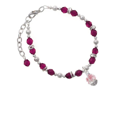 Silvertone Soft Pink Plumerias - Silvertone Spinner Magenta Beaded Bracelet