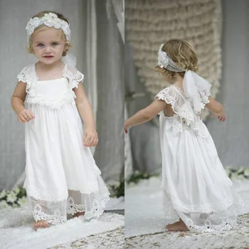 

New Long Chiffon Flower Girl Dress with Lace Appliques Cute Girls Pageant Gowns Unique Formal Wears Custom Made Vestidos