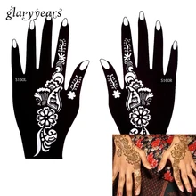 Glaryyears 196 дизайны 1 пара индийский Менди левый и правый руки трафарет для татуировки хной полые татуировки шаблон для красоты Женщины тела живопись