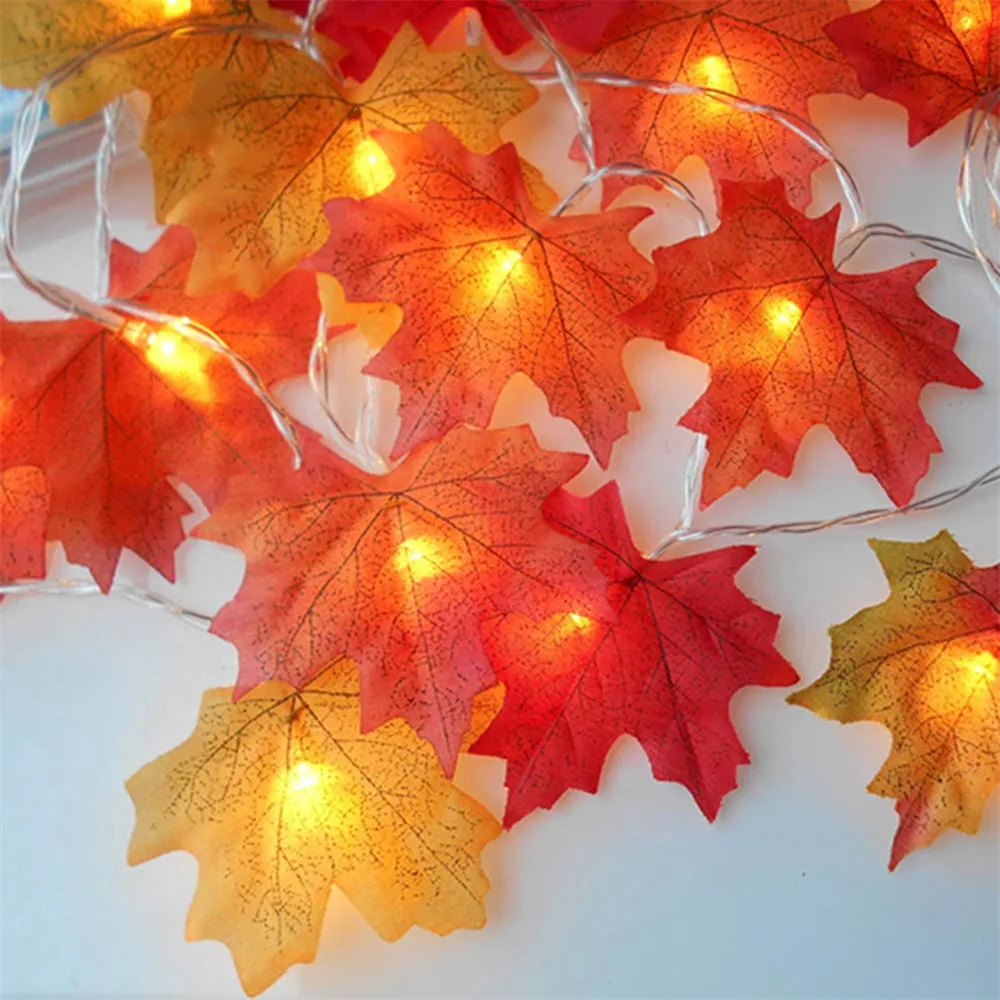 10/20 Leds Fall Maple Leaf Garland LED Lights Autumn Leaves Lighted Battery Powered LED String Lights for Thanksgiving Christmas