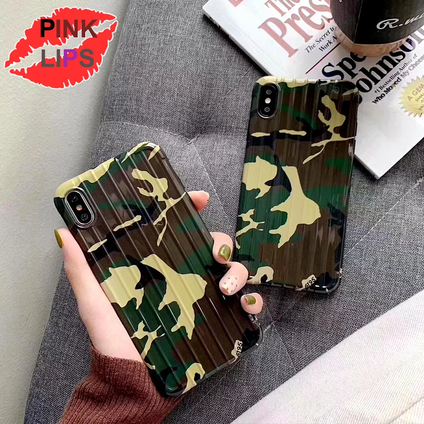 

PINK LIPS Camouflage Trunk Phone Case For iPhone XS MAX XR Fashion Cute luggage TPU Back Cover For iPhone X 8 7 6 6S Plus Coque