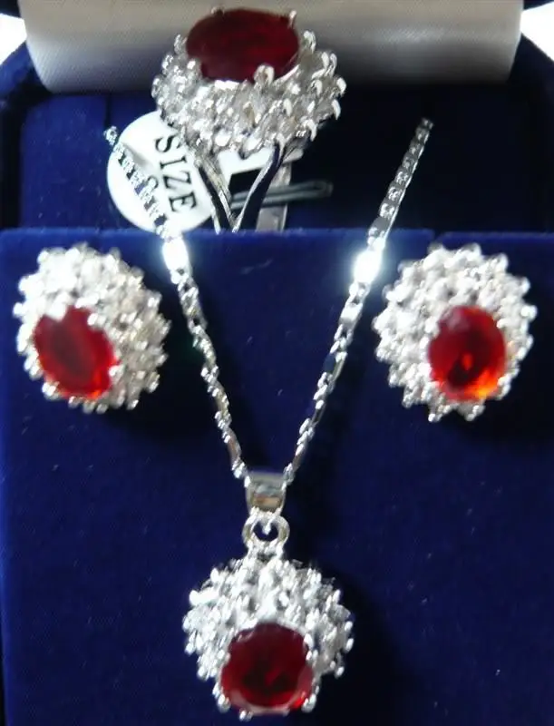 

Charming!14KGPGP Red Rhinestone necklace Earring ring Sets18K gold plated watch wholesale Quartz stone CZ crystal