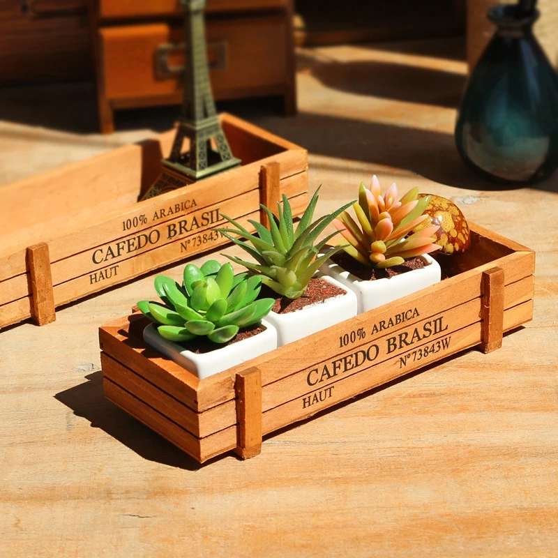 retro Wooden box Succulent Container for potted plants 