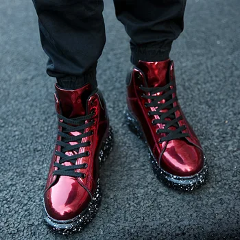 

New Women Comfortable Bright Surface Leather Casual Shoes Fashion Sneakers Lovers High-top Club Shoes Unisex Feminino