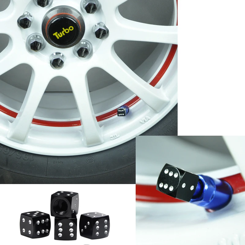 New Arrival 4PCS Aluminum Dice Car Tire Valve Caps Colorful Bicycle Fit