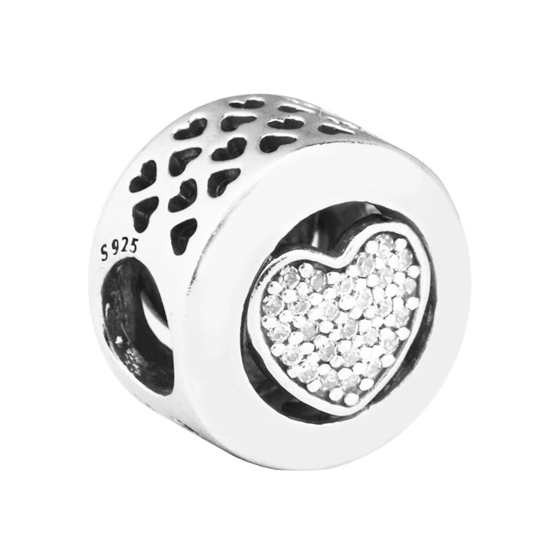 

Fits Brand Bracelets Beads for Jewelry Making DIY Silver 925 Jewelry Signature Heart Bead Clear CZ Charms Kralen PERLES F603