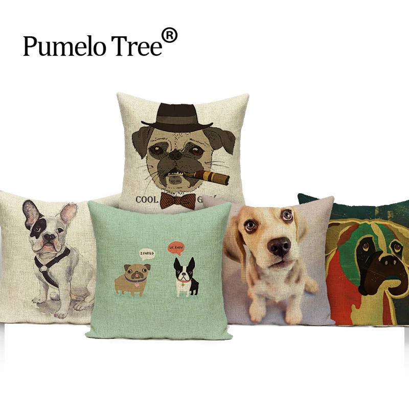 Cartoon Pug Dog Pillow Case Animal Decorative Pillows Lovely French Bulldog Linens Cushion Cover Custom Throw Cases | Дом и сад