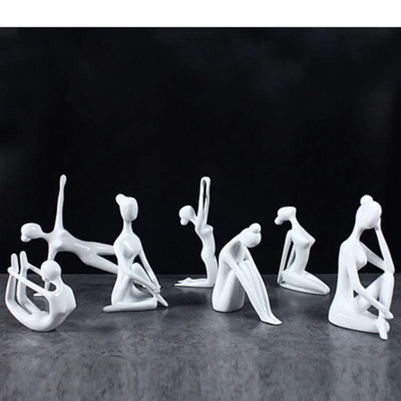 Abstract Art Ceramic Yoga Poses Figurine Porcelain Black White 12 Styles Yoga Lady Figure Statue Yoga Studio Home Decor Ornament (3)