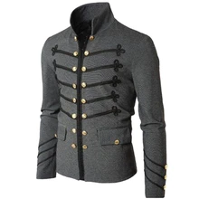  Steampunk Men Gothic Clothing Military Jackets Medieval Vintage Jacket Stand Collar Rock Frock Coat Men's Retro Punk Coat 