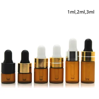 

540 Pcs Mini Tiny 1ml/2ml/3ml Amber Glass with Black & White Dropper Bottles Refillable Essential Oil Bottle Wholesale