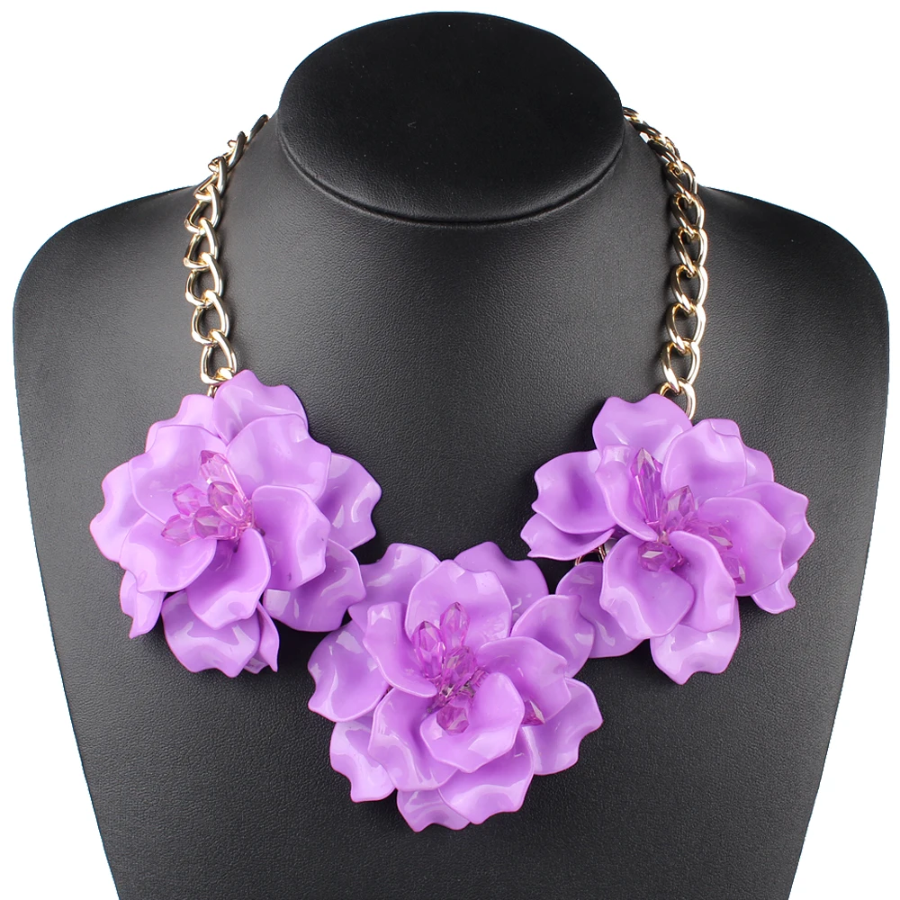 

Claire Jin Jewelry Exo Acrylic Three-flower Chain Colorful Short Lady's Women Fashion Choker Necklace Party Accessory, 12 Colors