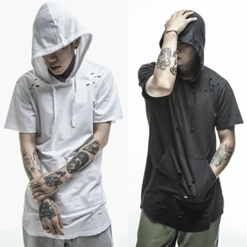 Fashion Design Hip Hop Punk Kanye West Broken Destroy Hooded T font b Shirt b font