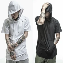 Fashion Design Hip Hop Punk Kanye West Broken Destroy Hooded T Shirt Spring Summer Hole Scratches Cotton Women Men’s Tops Tees