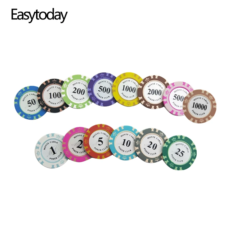 Easytoday 25 قطعة/المجموعة الطين البوكر رقائق مجموعة 14 ألوان الوجه قيمة عملات القمار تكساس هولدم بوكر الترفيه بوكر رقائق