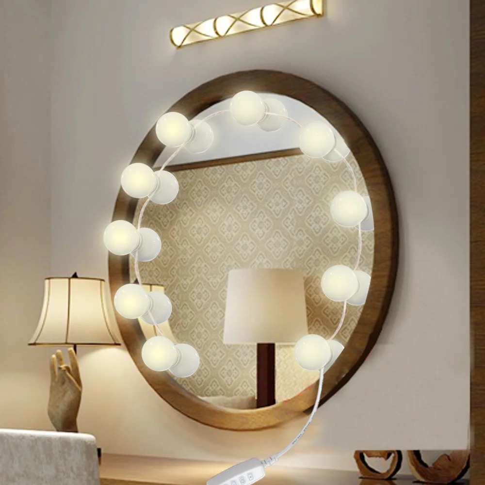 Зеркало для макияжа, 30 видов яркости, светодиодный светильник, набор ламп, регулируемый светильник яркости, usb-порт для зарядки, зеркало для макияжа