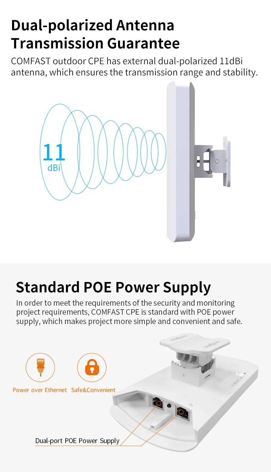 Comfast 2.4Ghz/5Ghz 300Mbps Wireless Outdoor Router CPE Bridge 1-3KM Long Range Wifi Signal Extender Access Point Nanostation