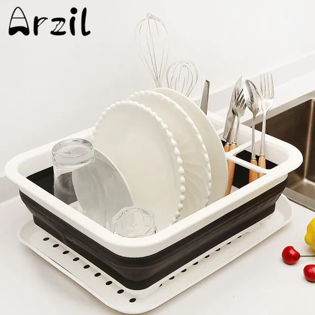 Silicone Dish Rack Bowls Plates Drainer Holder Kitchen Organizer Silicone Dish Rack Bowls Plates Drainer Holder Kitchen Organizer Collapsible Storage Basket Box Foldable Container Tools
