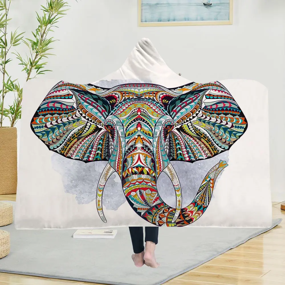 

Yoga mat Explosive Hooded Blanket Cloak Magic Hat Blanket Thick Double-layer Plush 3D Digital Printing Elephant Series