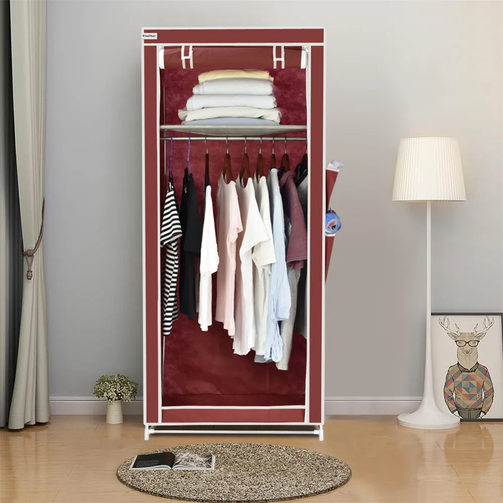 Finether Non-Woven Fabric Single Wardrobe with Side Pockets,Portable Clothes Closet Wardrobe Non-woven Fabric Storage Organizer04