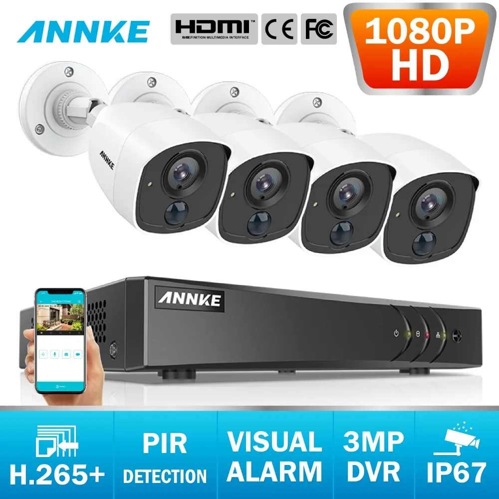 

ANNKE 8CH 3MP 5in1 CCTV DVR HD 4PCS TVI Security Camera PIR Detection Outdoor Bullet Camera Home Video Surveillance System Kit