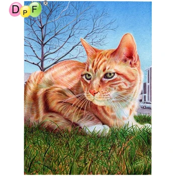 

DPF DIY yellow cat 5D diamond painting cross stitch needlework diamond mosaic kit square gift decor diamond embroidery craft