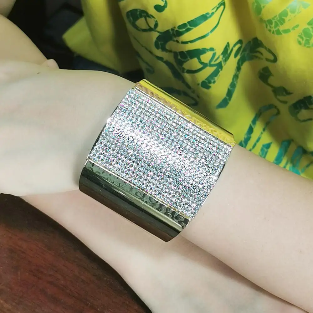 

MANILAI Luxury Rhinestone Alloy Cuff Bangle For Women Punk Statement Bangle Bracelets Accessories Wedding Jewelry 2019