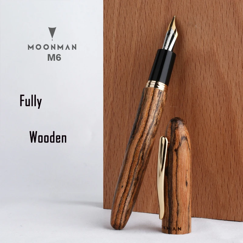 

New Moonman M6 Natural Wood Fountain Pen Handmade Full Wooden Beautiful Pen Iridium Fine 0.5mm Fashion Writing Ink Pen Gift Pen